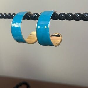Vintage Blue and gold enamel Hoop Earrings